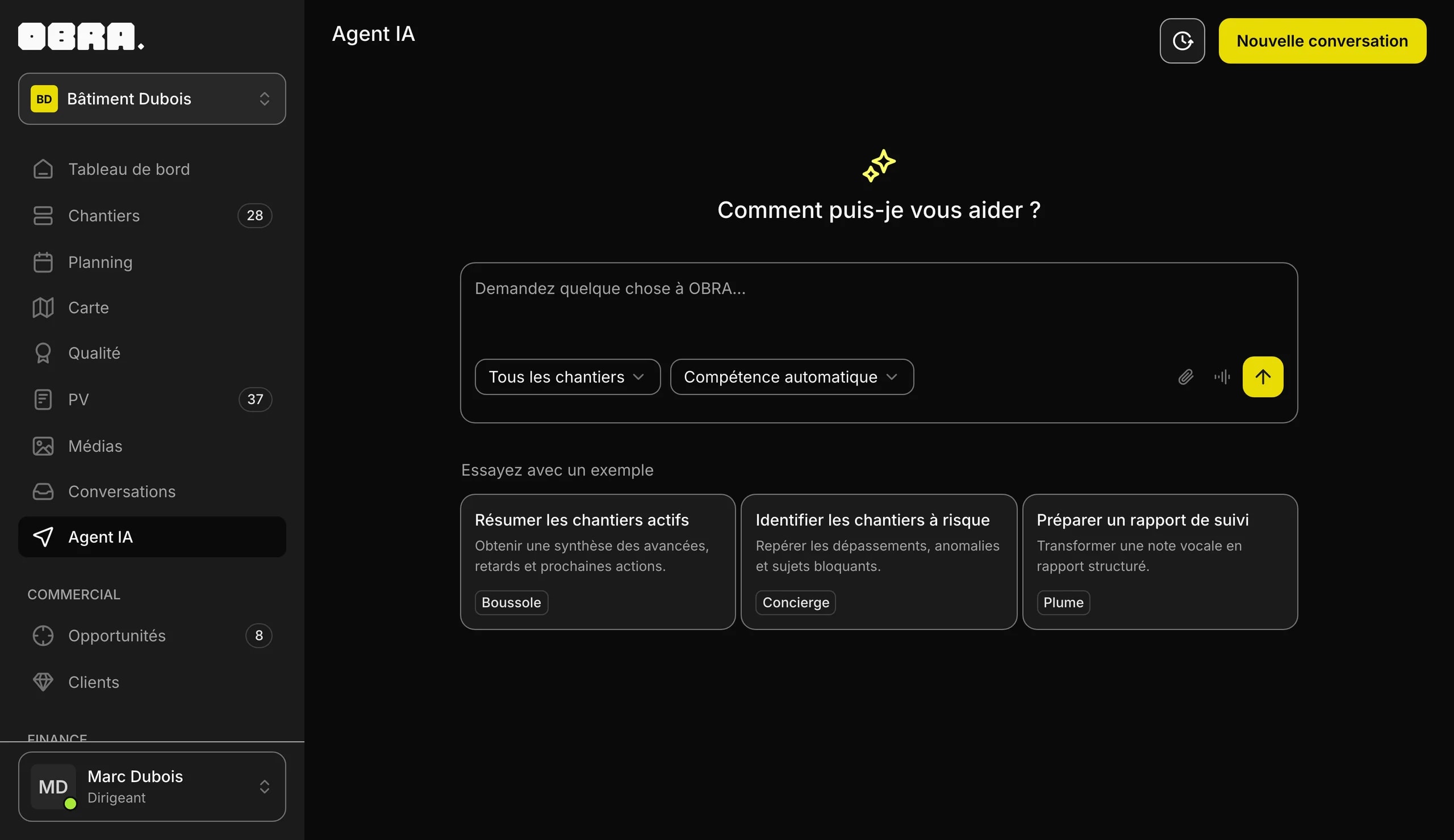La console OBRA configurée pour le pack BTP.